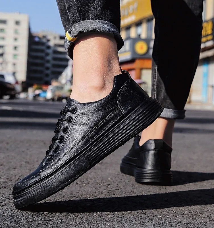 Hombres zapatos de cuero de zapatillas de lujo negros de lujo al aire libre