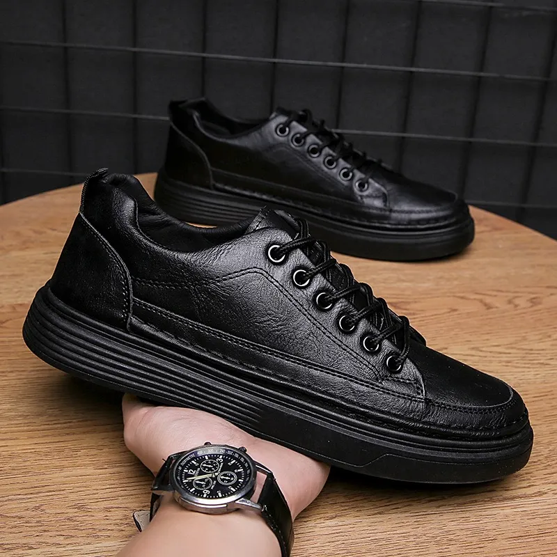 Hombres zapatos de cuero de zapatillas de lujo negros de lujo al aire libre