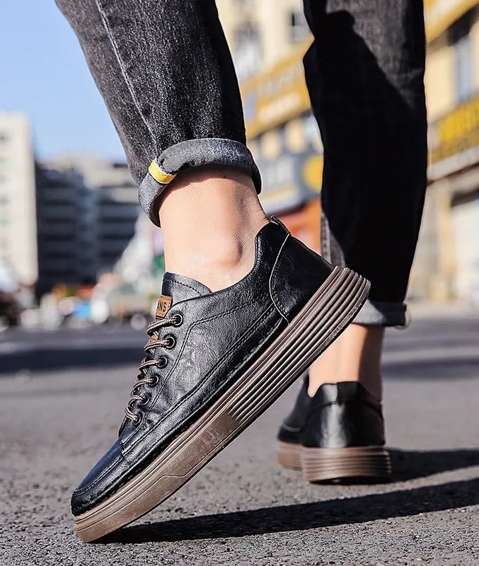 Hombres zapatos de cuero de zapatillas de lujo negros de lujo al aire libre