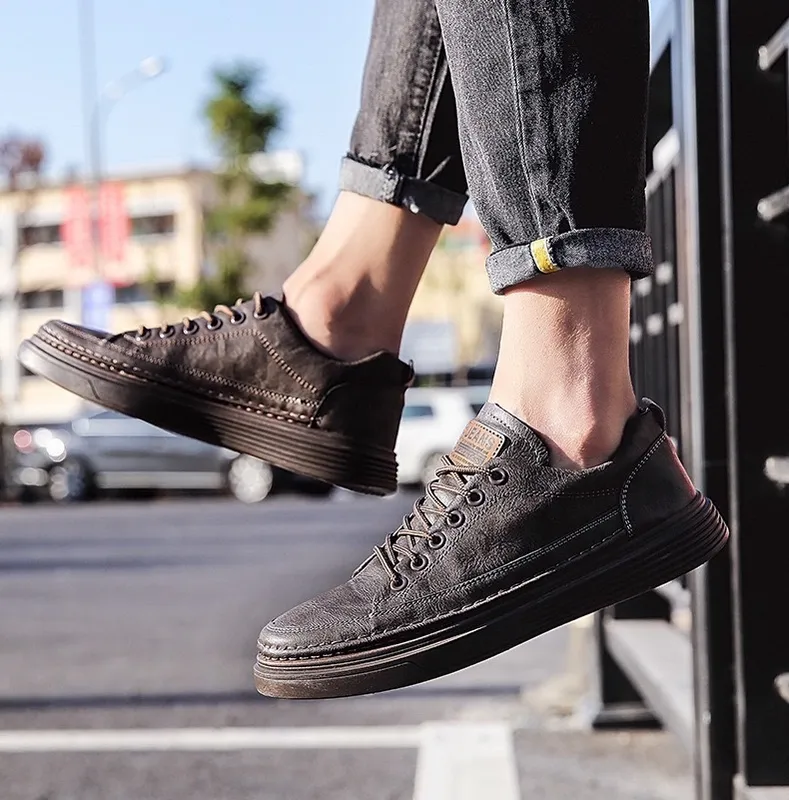 Hombres zapatos de cuero de zapatillas de lujo negros de lujo al aire libre