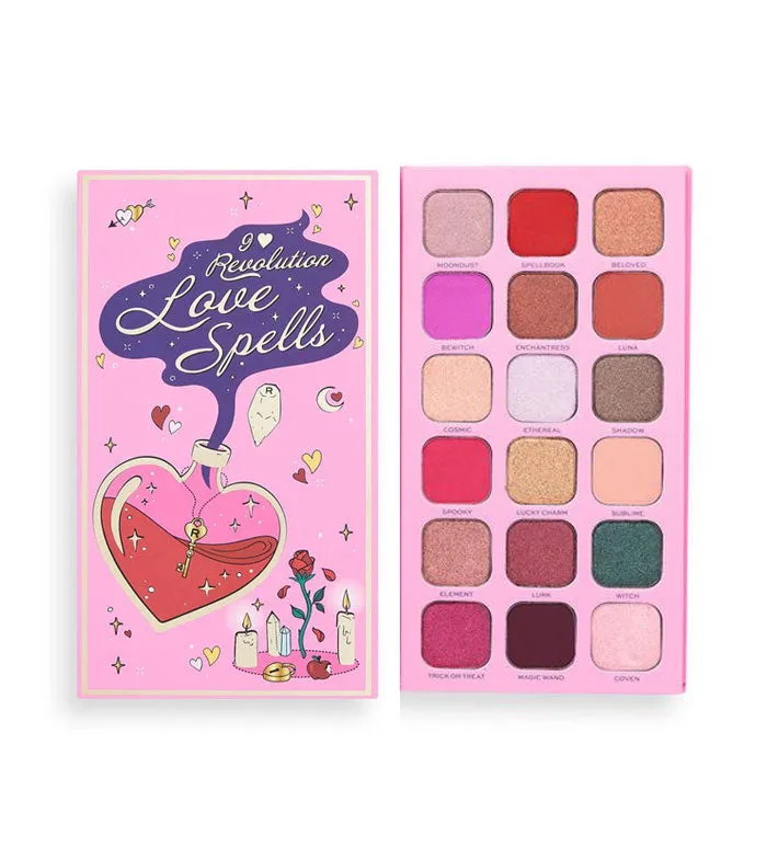 I HEART REVOLUTION  PALETA DE SOMBRAS SPELLBOOKS  LOVE SPELLS