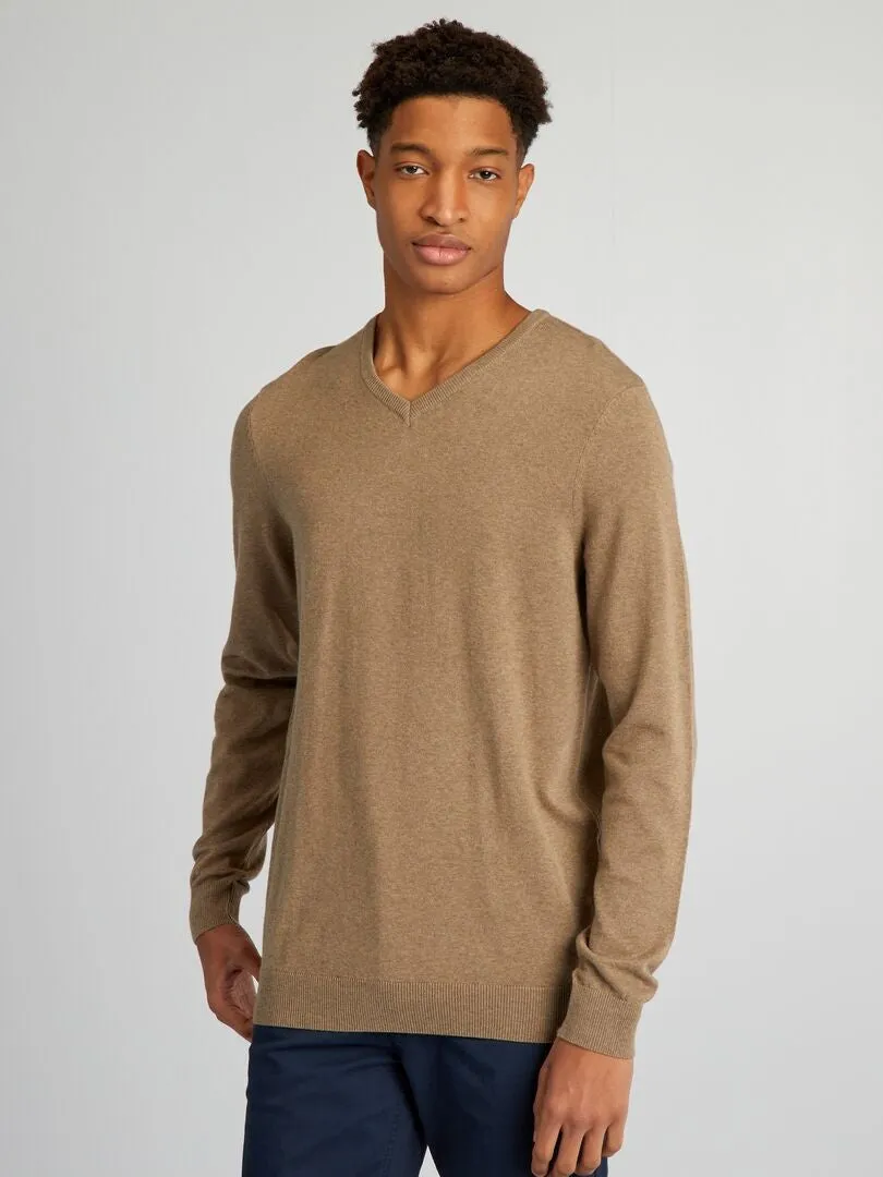 JERSEY DE PUNTO CON CUELLO DE PICO +1,90 M  BEIGE