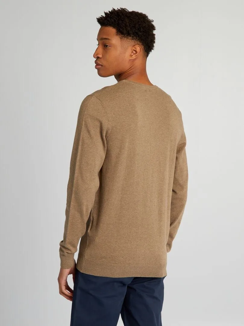 JERSEY DE PUNTO CON CUELLO DE PICO +1,90 M  BEIGE