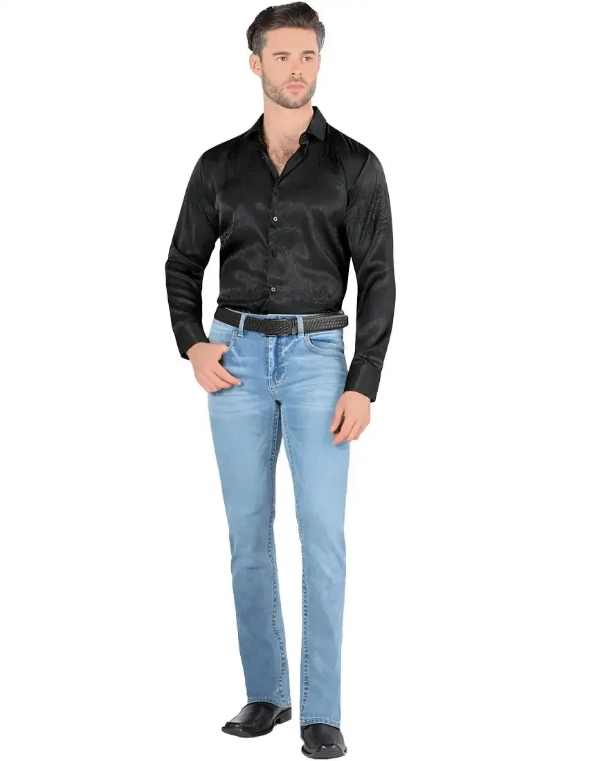 Lamasini Men's Light Blue Straight Leg Stretch Denim Jeans