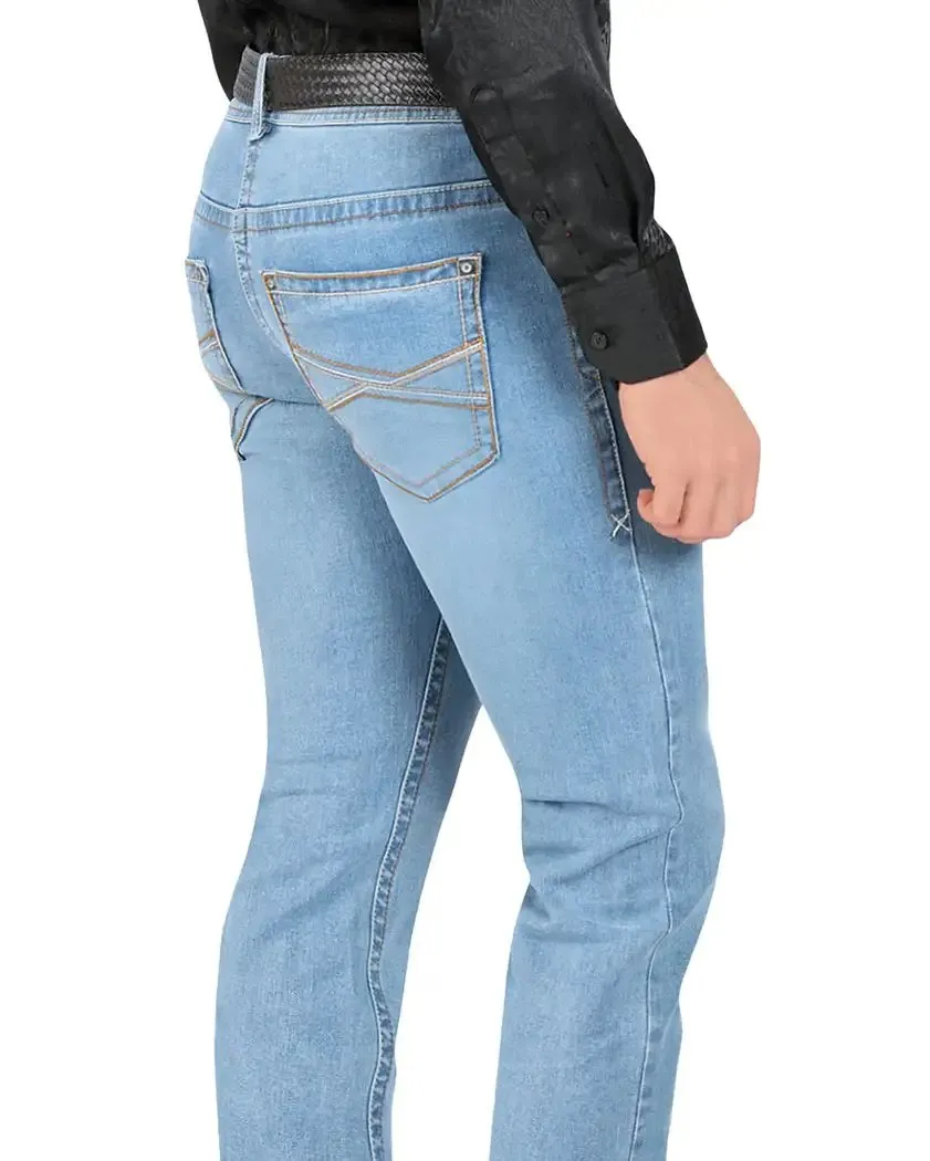 Lamasini Men's Light Blue Straight Leg Stretch Denim Jeans