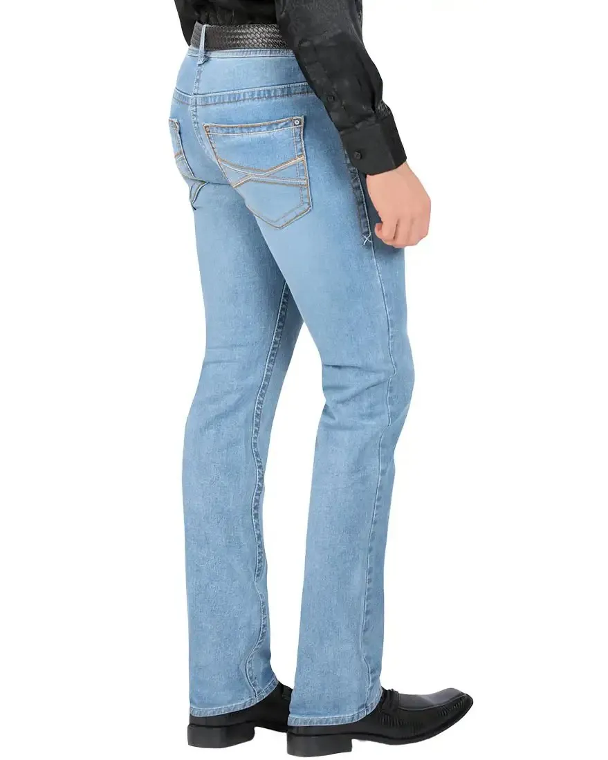 Lamasini Men's Light Blue Straight Leg Stretch Denim Jeans