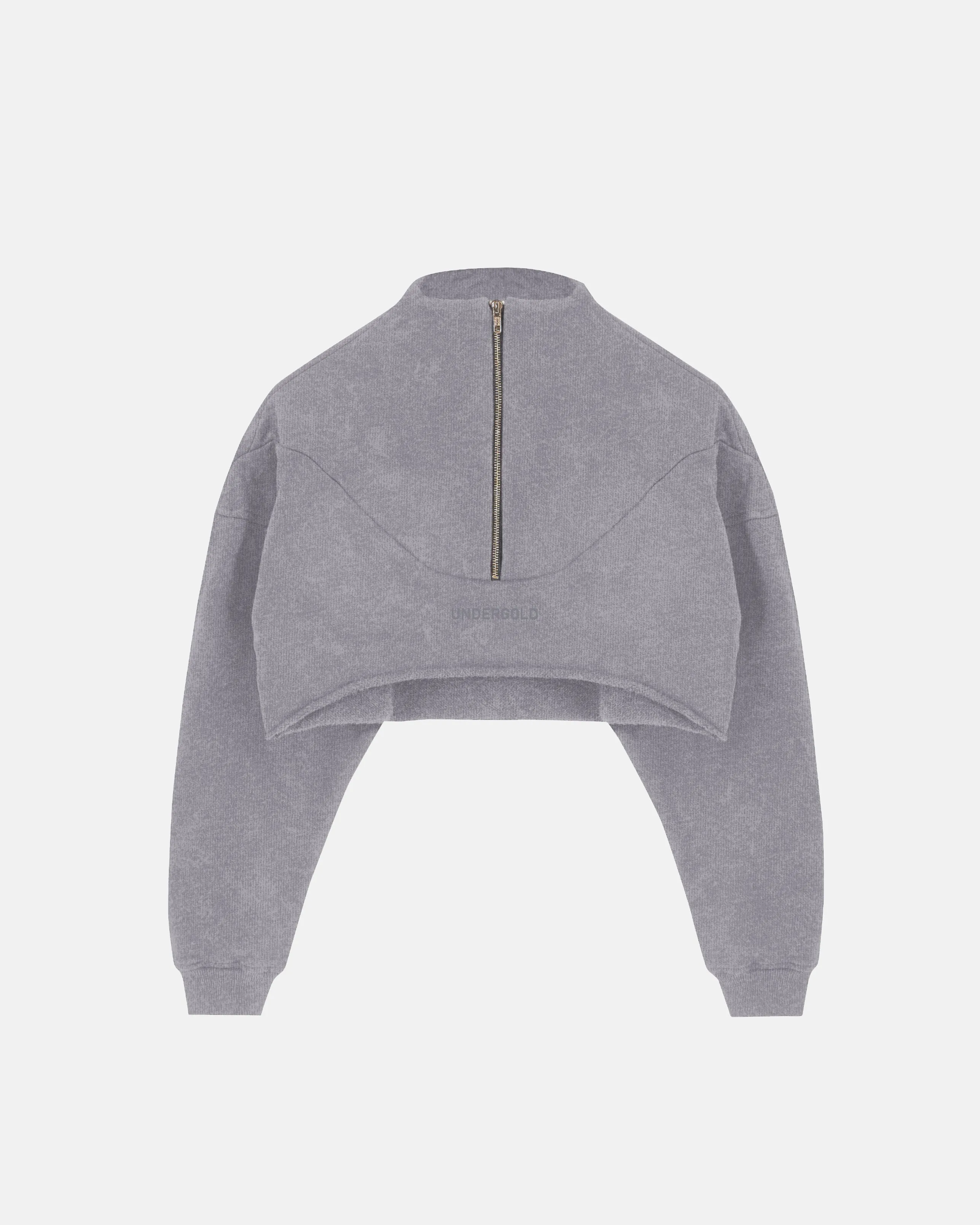 Line Logo Cropped Zip up Crewneck Washed Gray