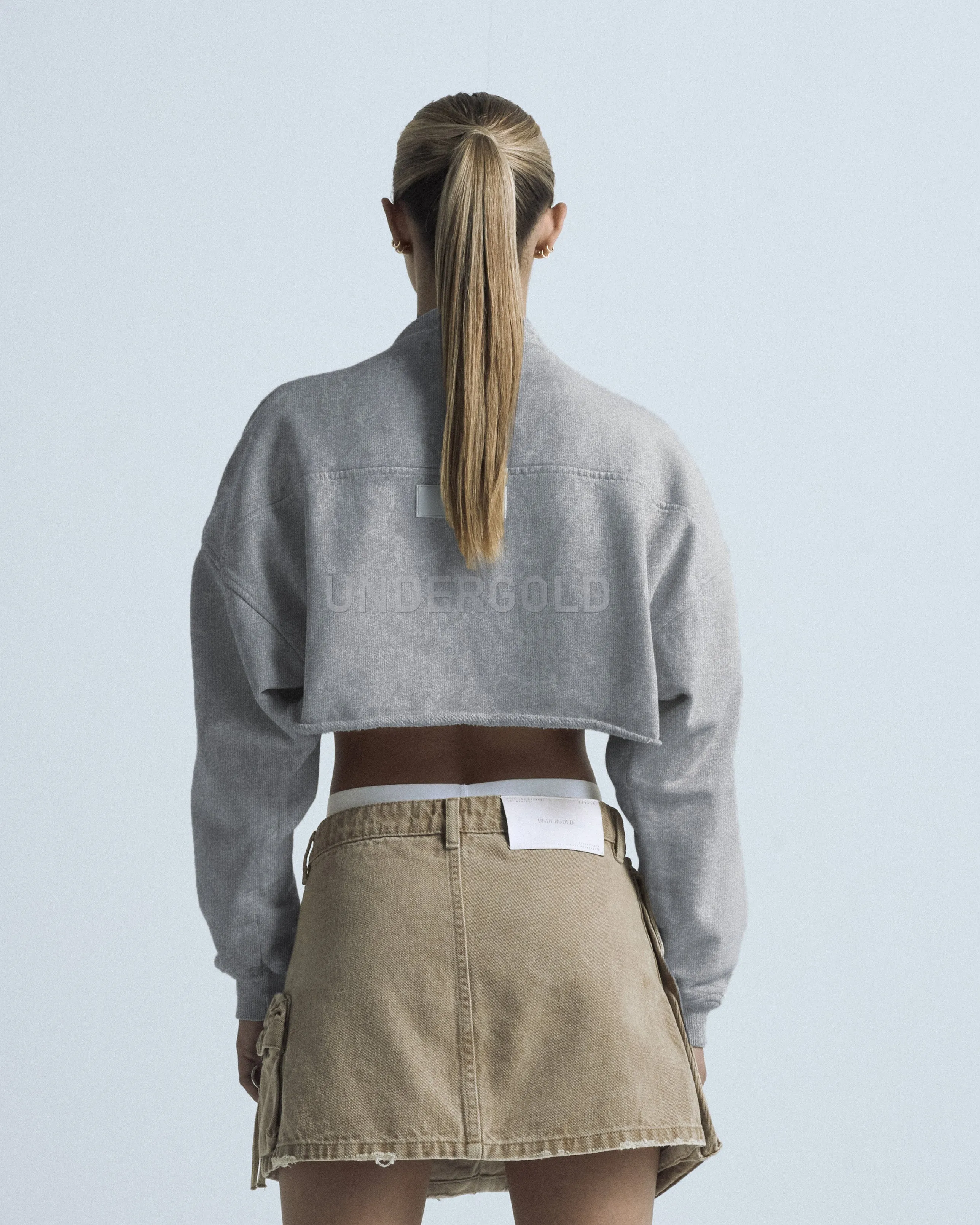 Line Logo Cropped Zip up Crewneck Washed Gray