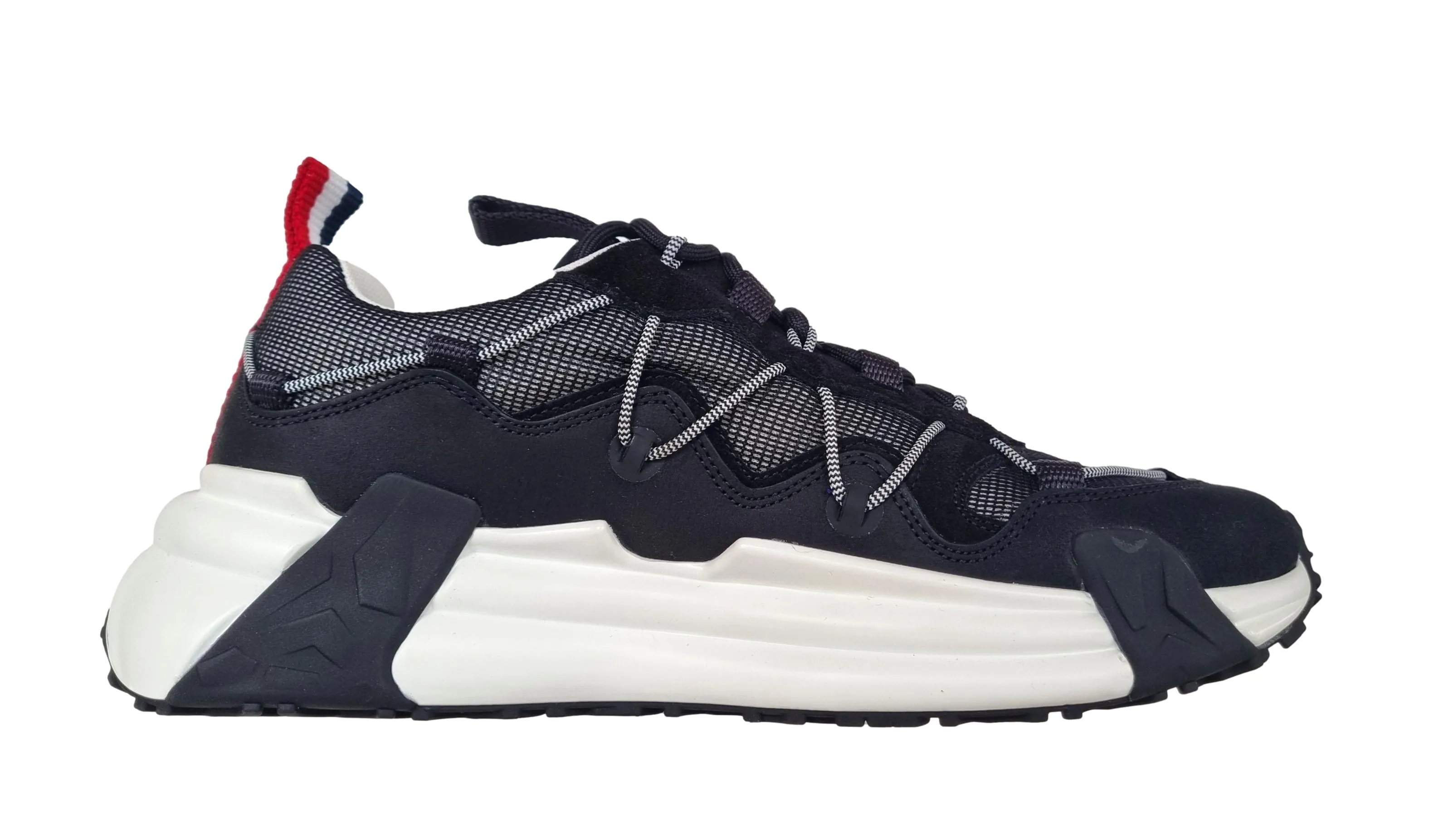 MONCLER ZAPATOS DE HOMBRE EN PIEL Y TEJIDO COMPASSOR NEGROBLANCO M1763