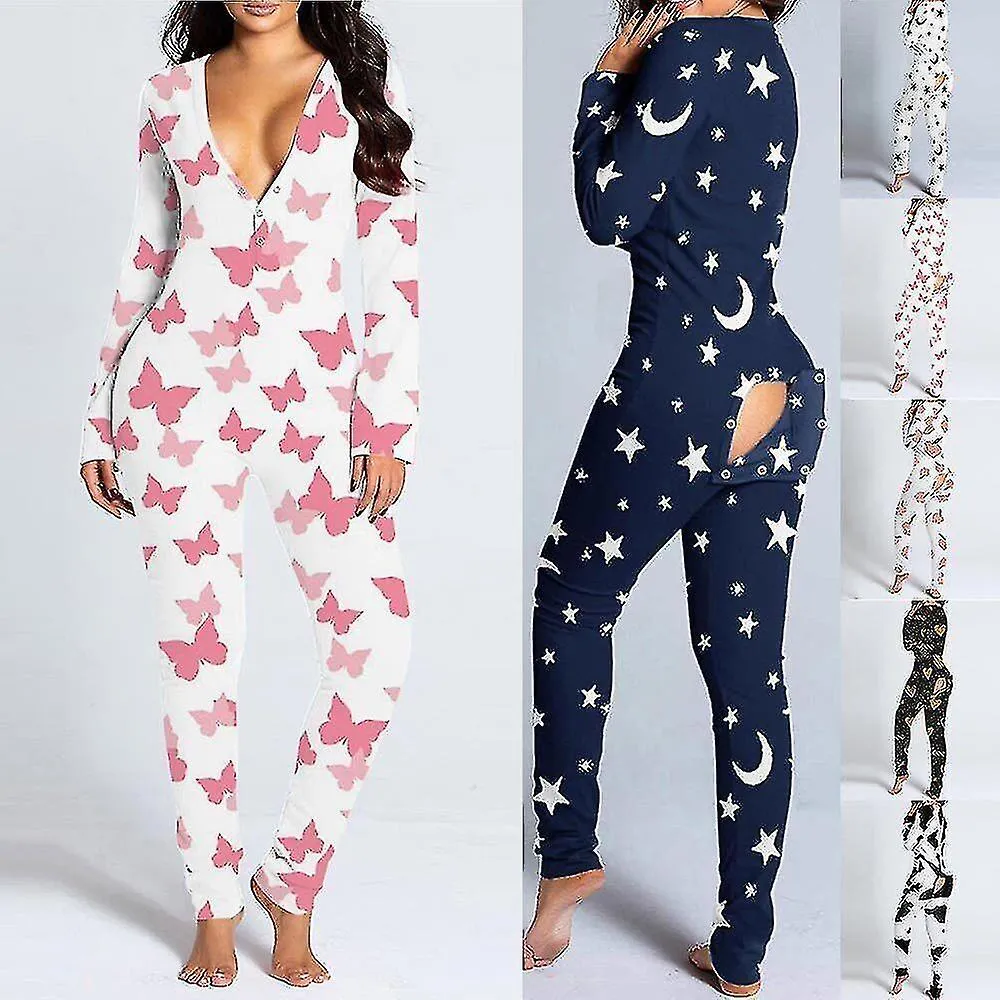 Mujer Mono Pijama Butt Bum Bodysuit Loungewear Ropa de noche