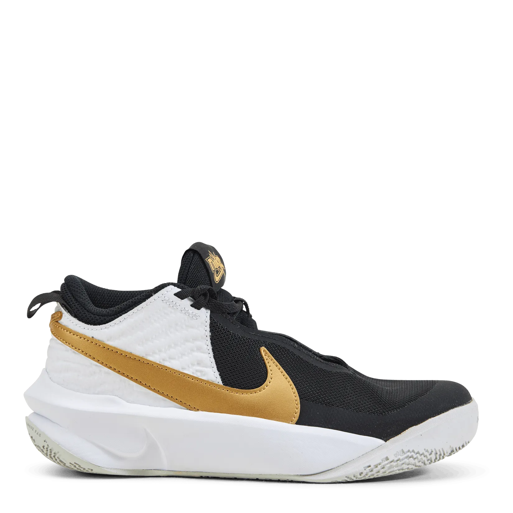 NIKE TEAM HUSTLE D 10 BIG KIDS' BASKETBALL SHOES BLACK/METALLIC GOLDWHITEPHOTON DUST