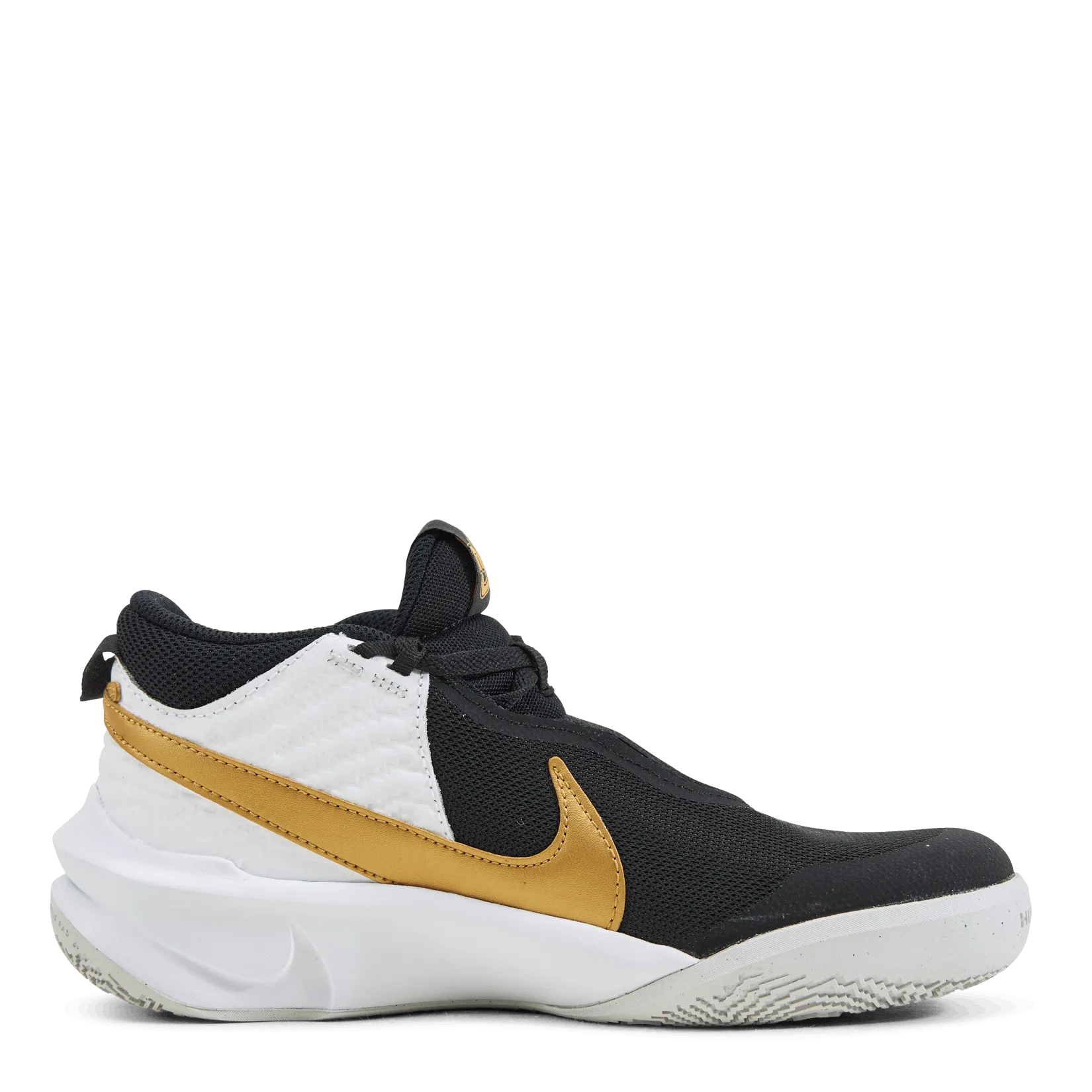 NIKE TEAM HUSTLE D 10 BIG KIDS' BASKETBALL SHOES BLACK/METALLIC GOLDWHITEPHOTON DUST