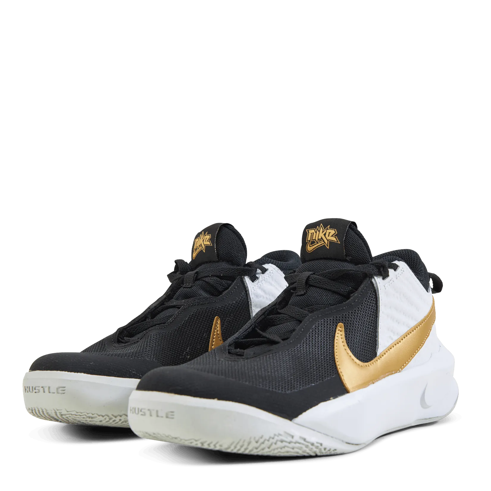 NIKE TEAM HUSTLE D 10 BIG KIDS' BASKETBALL SHOES BLACK/METALLIC GOLDWHITEPHOTON DUST