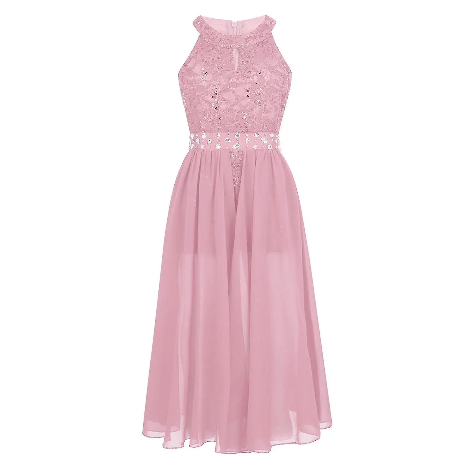 Niñas Encaje Floral Diamantes de Imitación Maxi Romper Vestido Ropa de Baile Elegante Vestido de Niña Fiesta de Bodas Primera Co