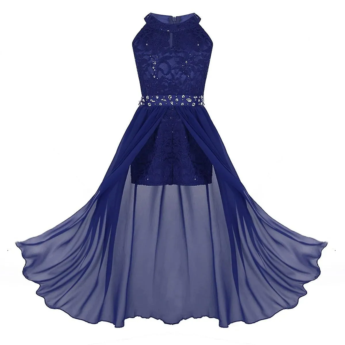 Niñas Encaje Floral Diamantes de Imitación Maxi Romper Vestido Ropa de Baile Elegante Vestido de Niña Fiesta de Bodas Primera Co