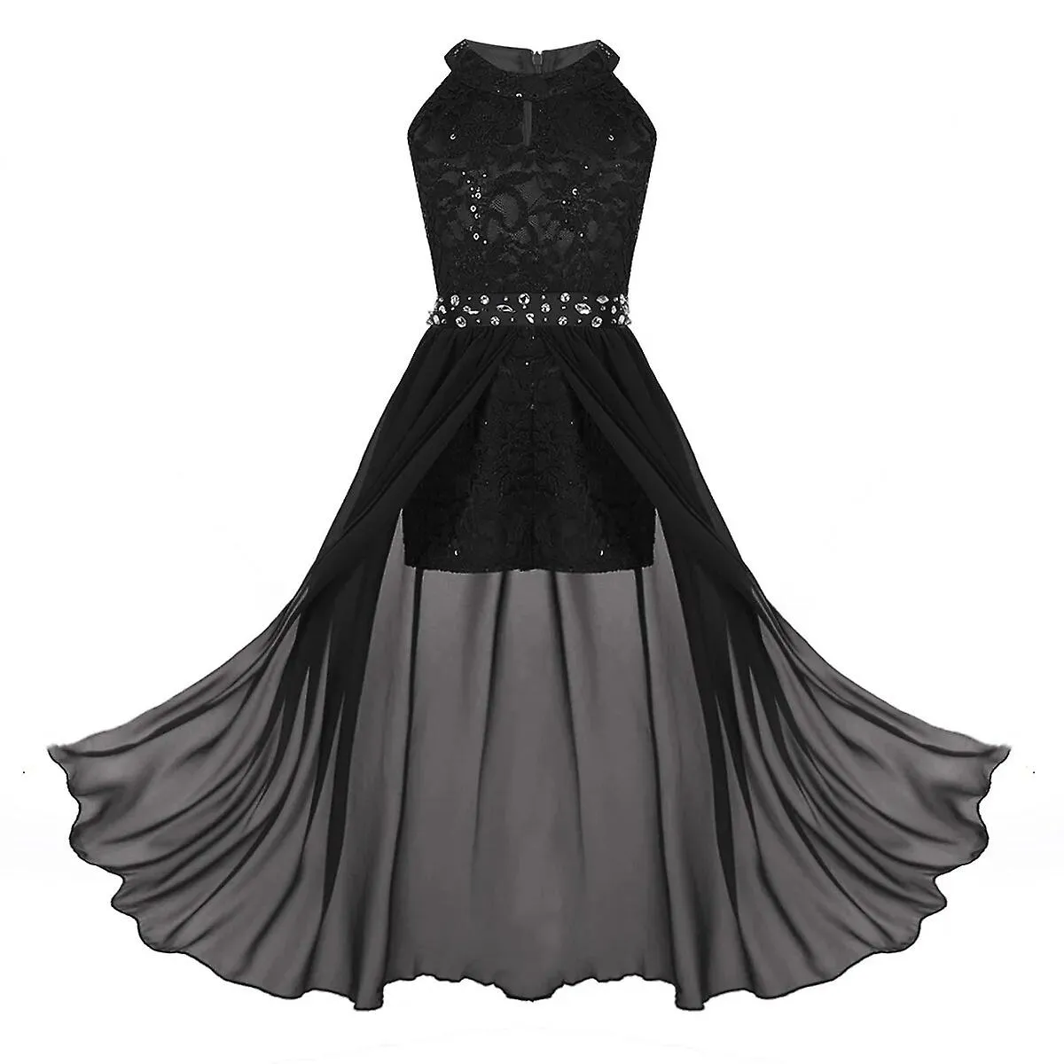 Niñas Encaje Floral Diamantes de Imitación Maxi Romper Vestido Ropa de Baile Elegante Vestido de Niña Fiesta de Bodas Primera Co
