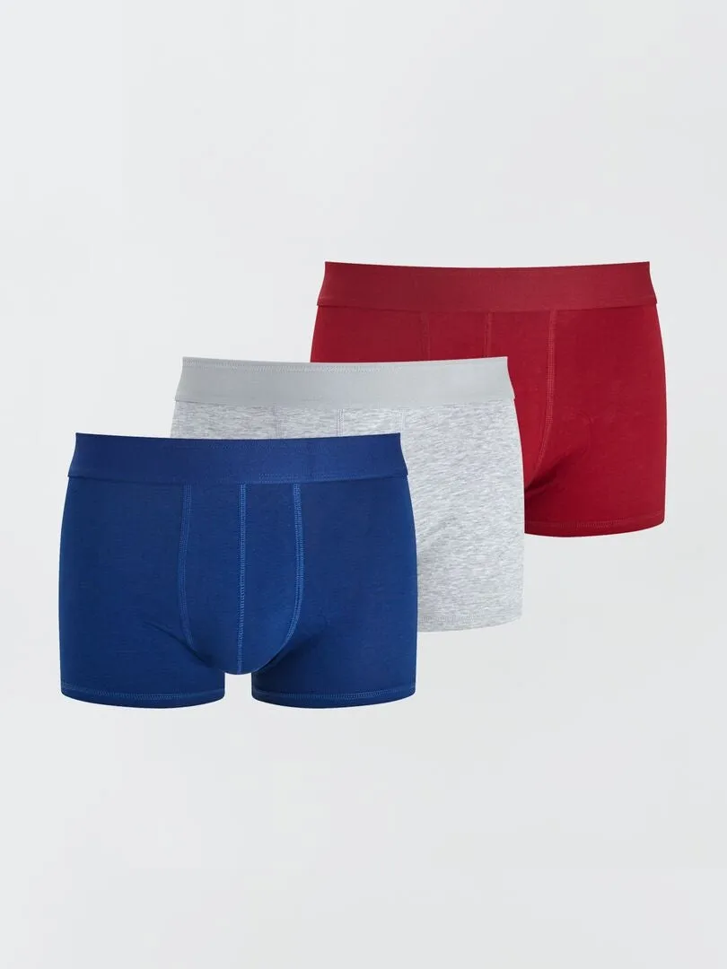 PACK DE 3 BOXERS LISOS  AZUL/GRIS/ROJO
