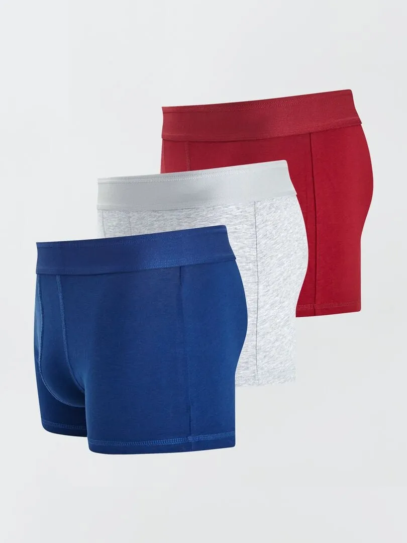 PACK DE 3 BOXERS LISOS  AZUL/GRIS/ROJO