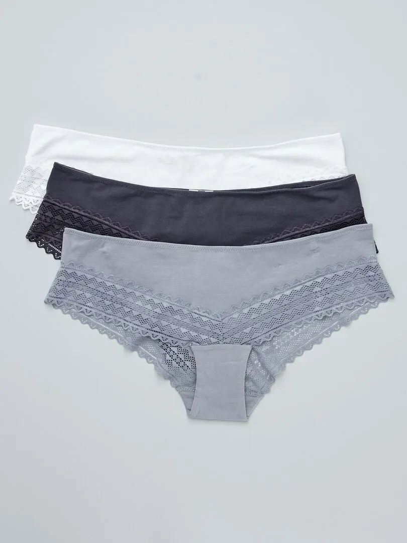 PACK DE 3 CULOTTES DE ALGODóN Y ENCAJE  AZUL