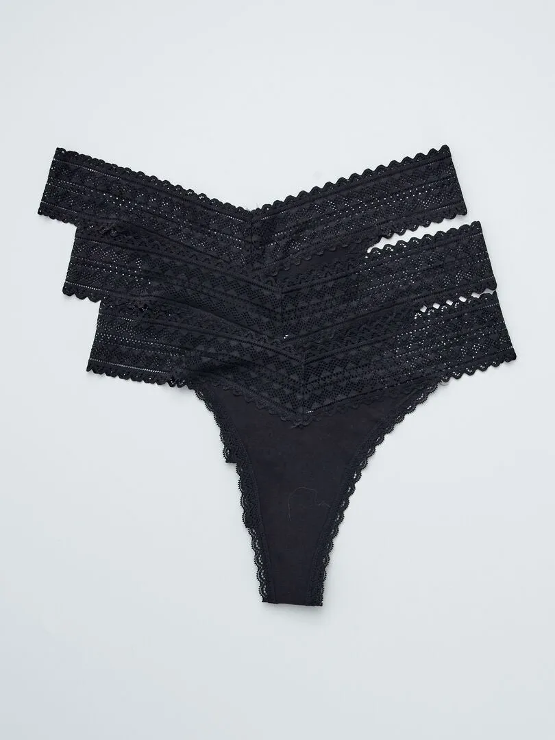 PACK DE 3 TANGAS DE ALGODóN Y ENCAJE  NEGRO