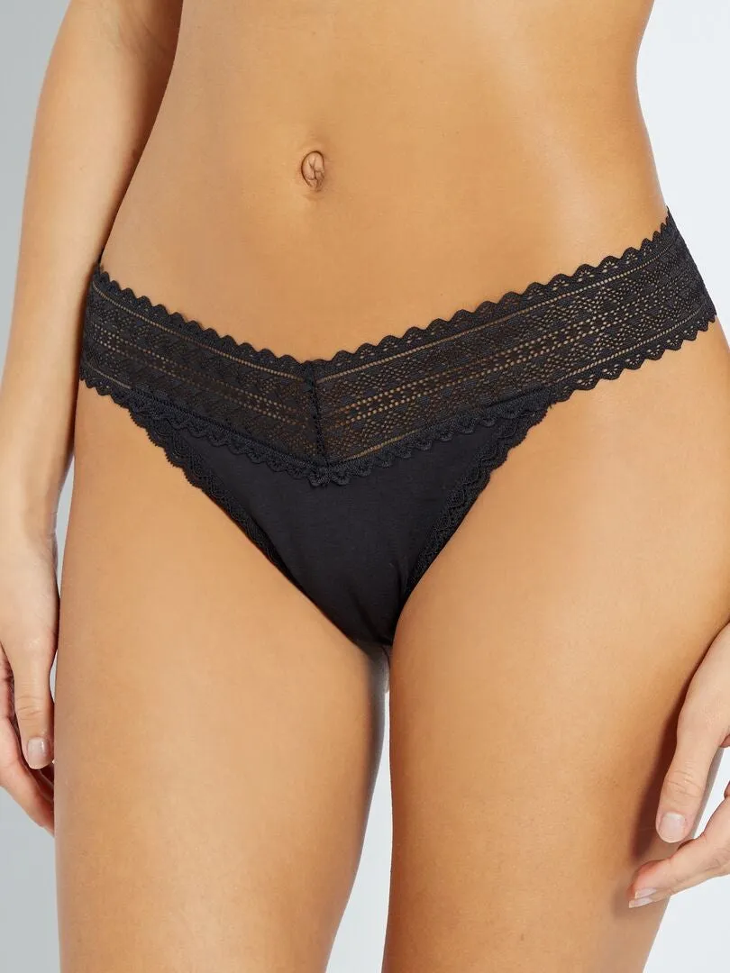 PACK DE 3 TANGAS DE ALGODóN Y ENCAJE  NEGRO