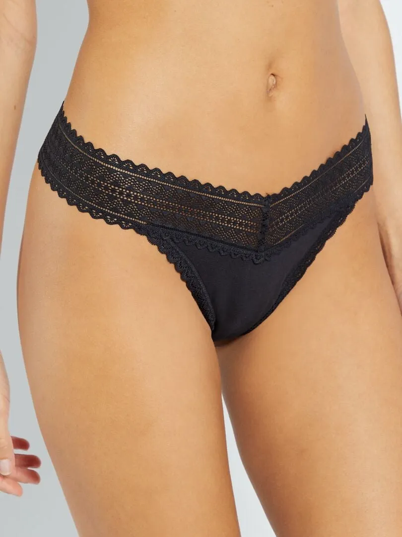 PACK DE 3 TANGAS DE ALGODóN Y ENCAJE  NEGRO