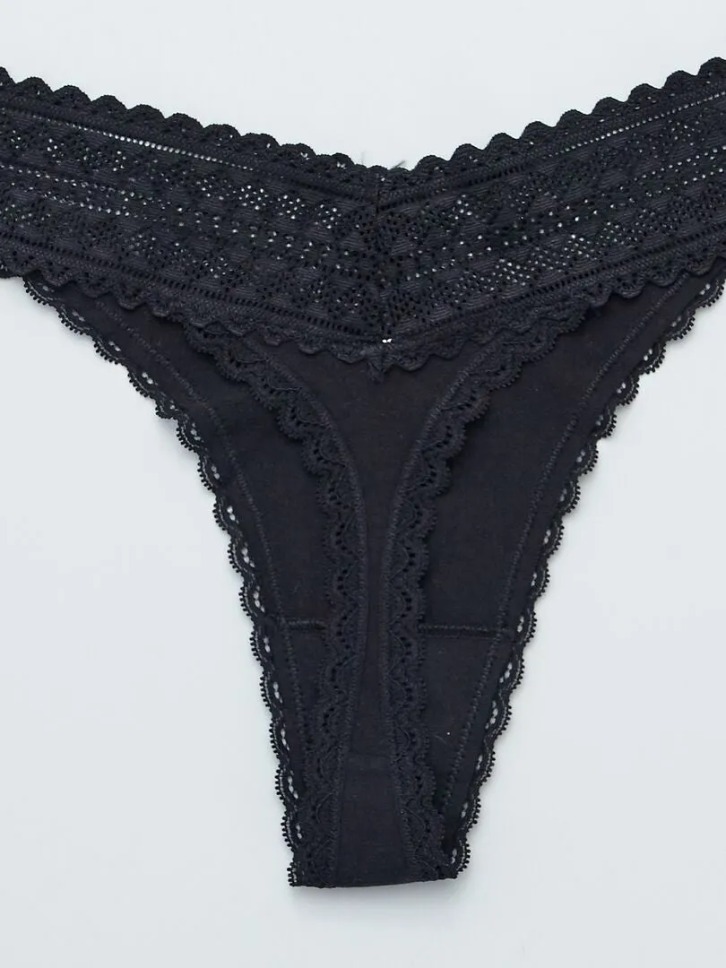 PACK DE 3 TANGAS DE ALGODóN Y ENCAJE  NEGRO