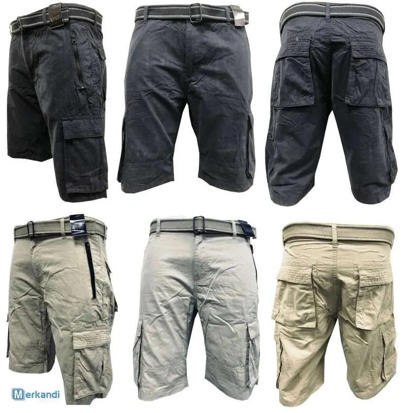 PANTALONES CORTOS CARGO DE DISEñADOR PARA HOMBRE  100% ALGODóN CON 6 BOLSILLOS Y CINTURóN, ROPA CASUAL DE VERANO