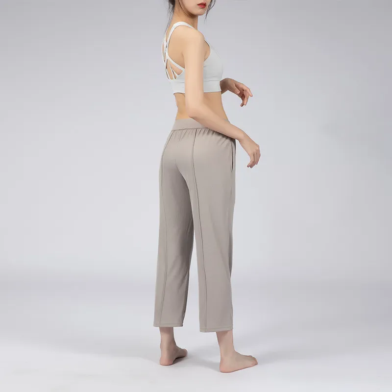 Pantalones de Yoga holgados para mujer, pantalón deportivo de entrenamiento, cintura elástica, pantalón deportivo con bolsillo, 