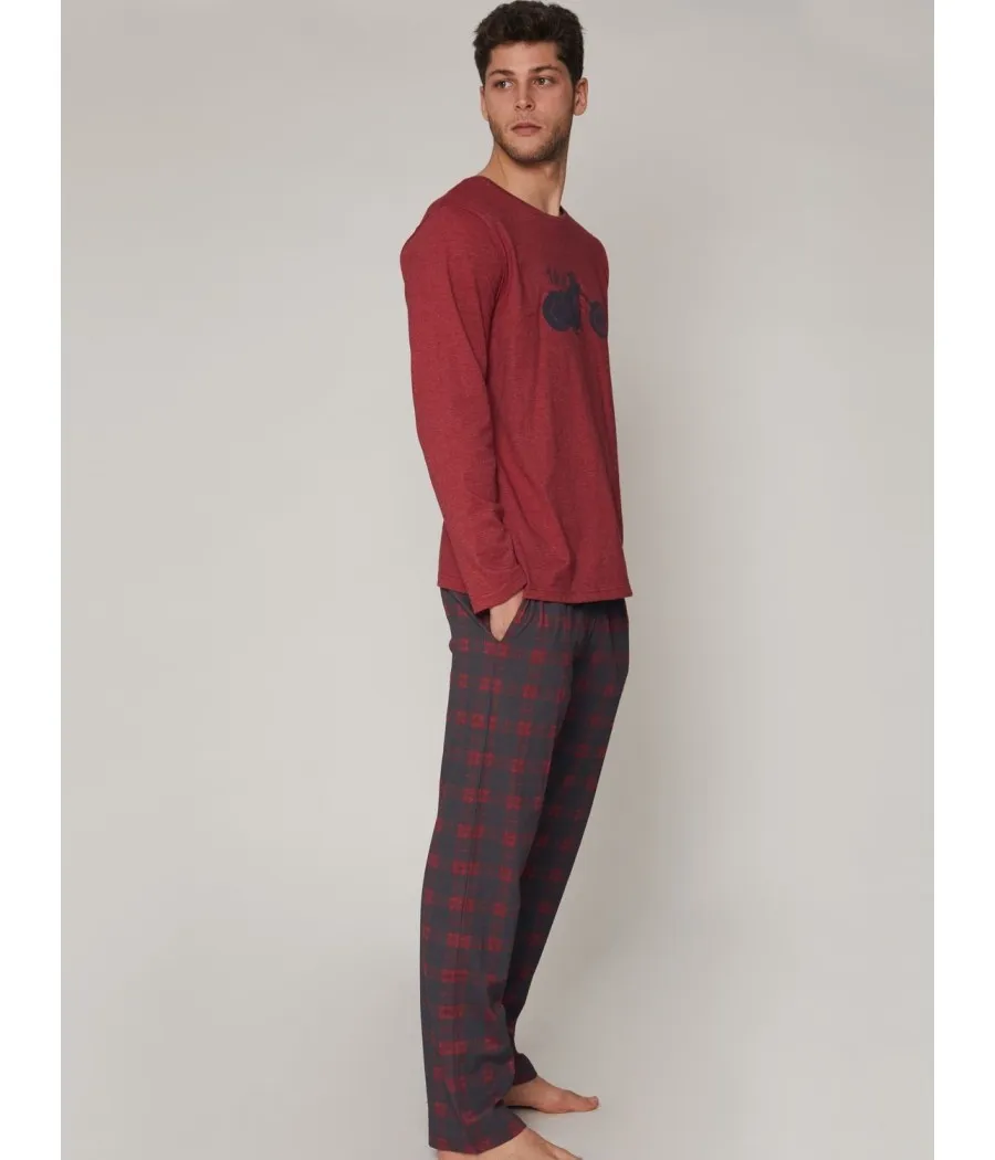 Pijama clásico hombre invierno Admas granate cuadros bolsillos