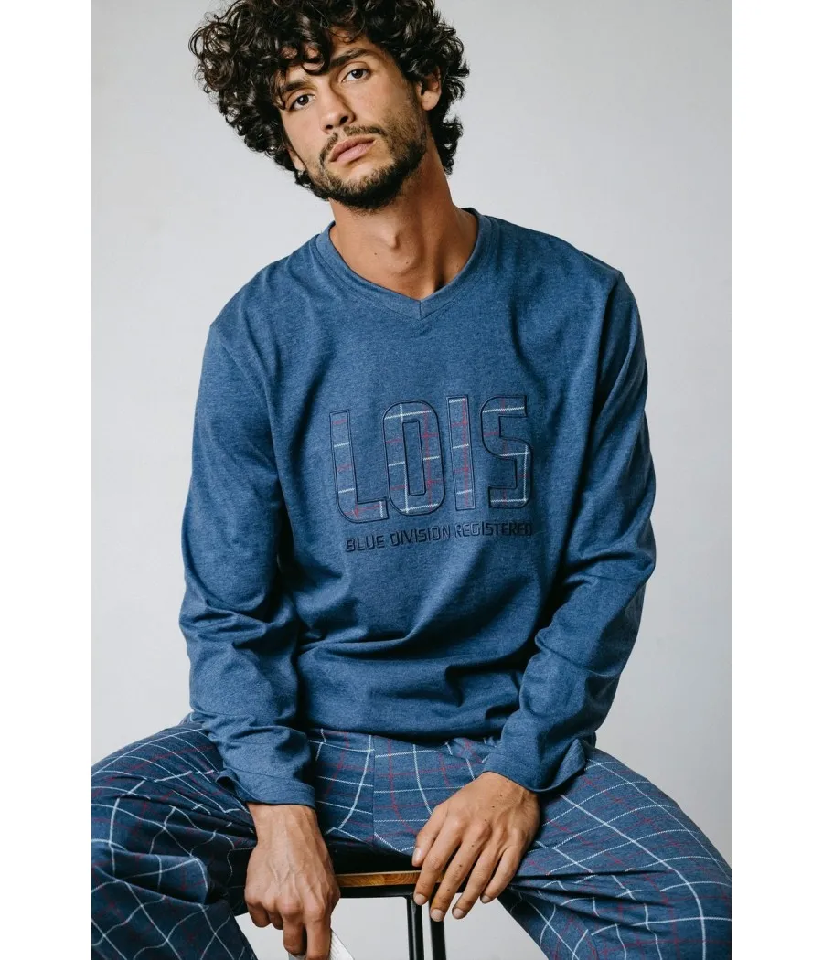 Pijama invierno hombre Lois Norway azul bolsillos algodón