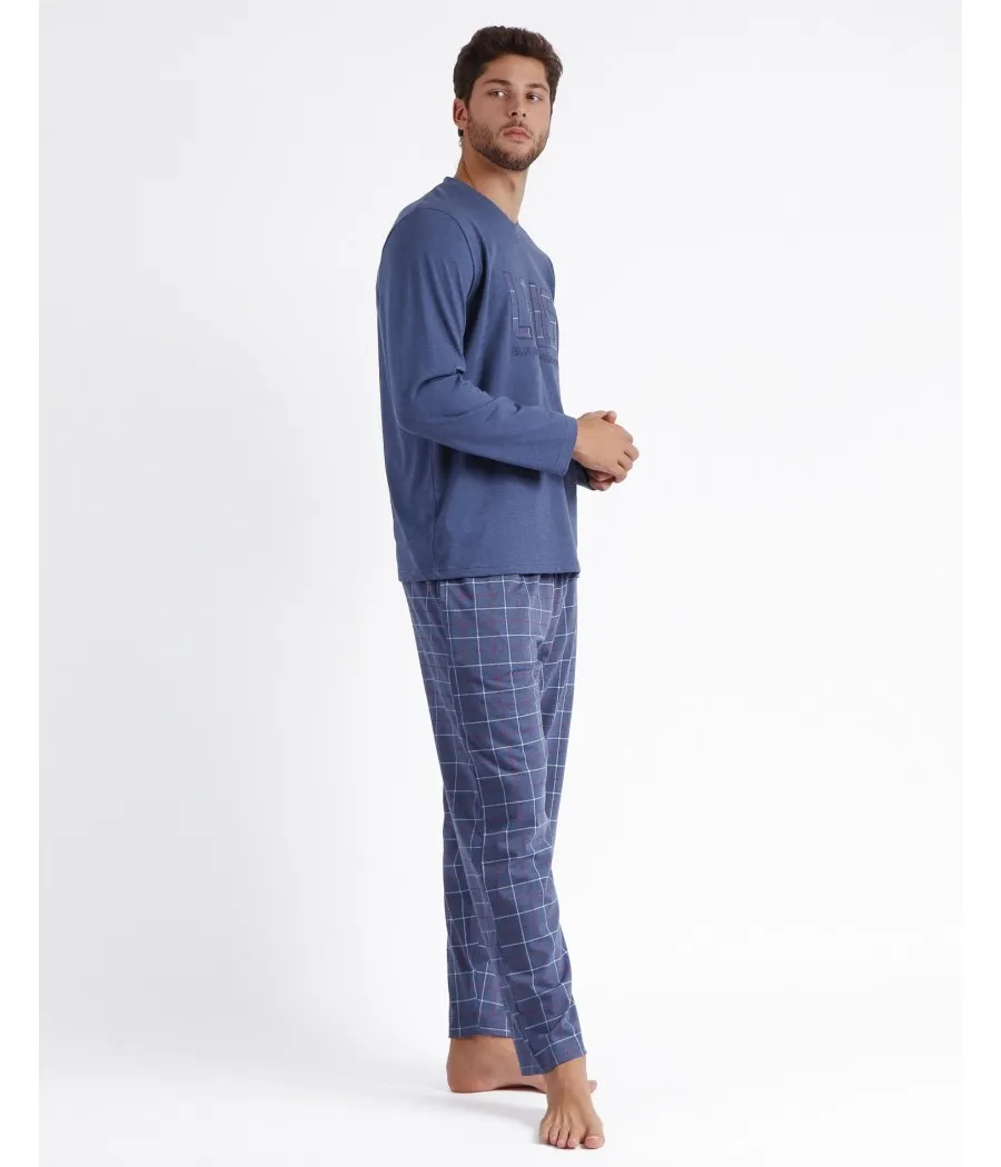 Pijama invierno hombre Lois Norway azul bolsillos algodón