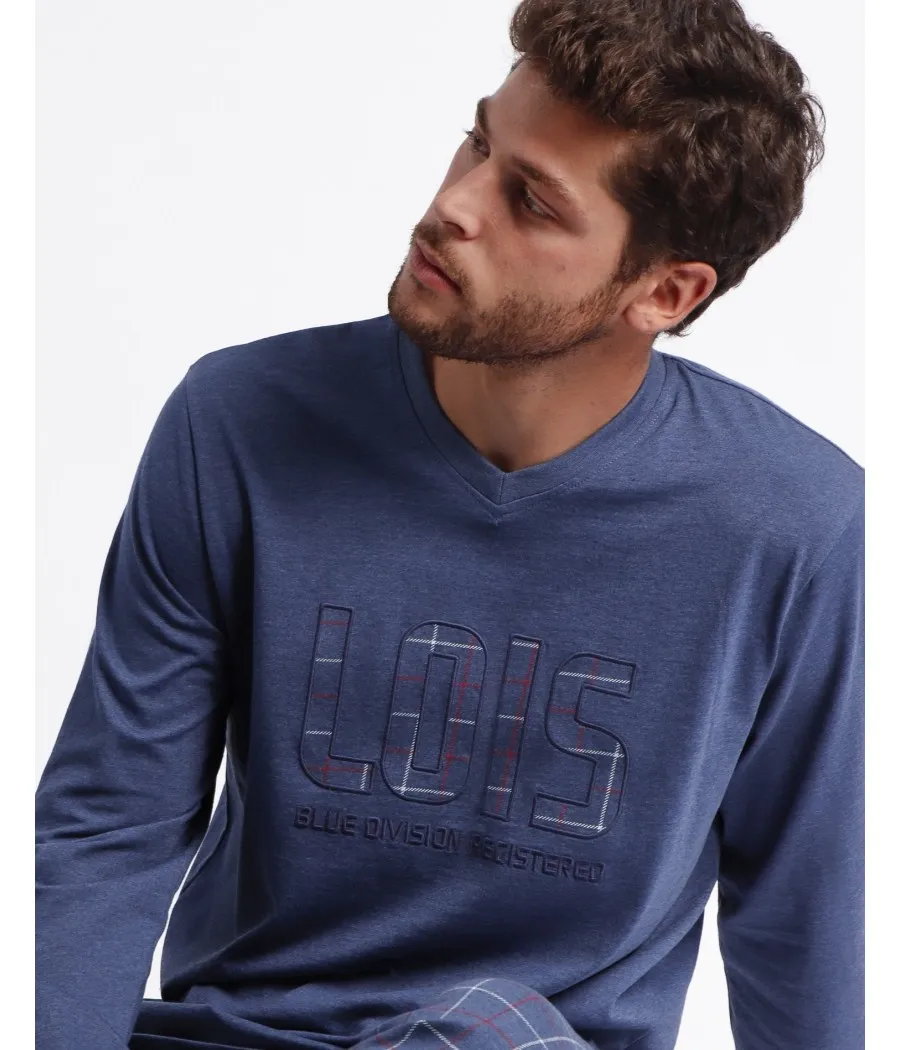 Pijama invierno hombre Lois Norway azul bolsillos algodón