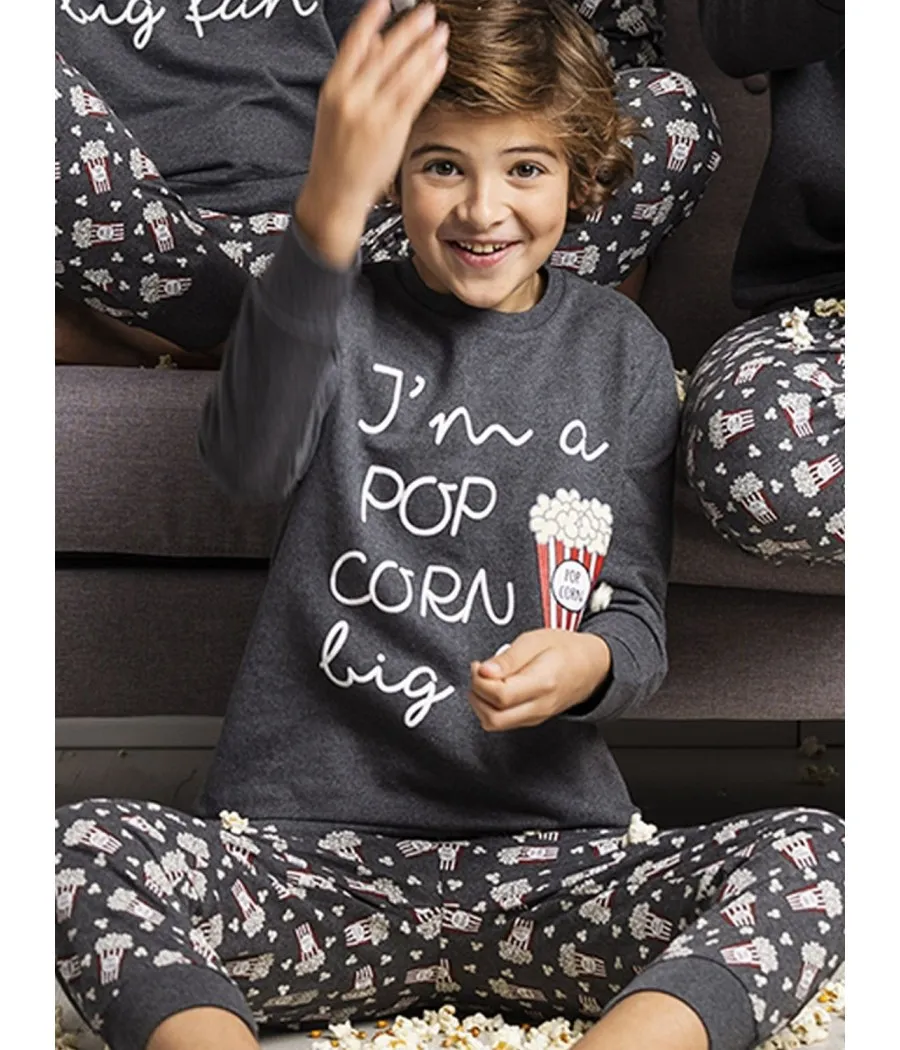 Pijama niño invierno Admas Colección Familiar Pop Corn gris jaspe