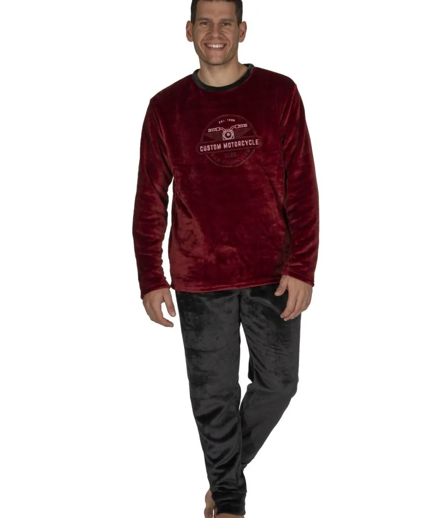 Pijama térmico hombre Javier Golmar burdeos bolsillos coralina