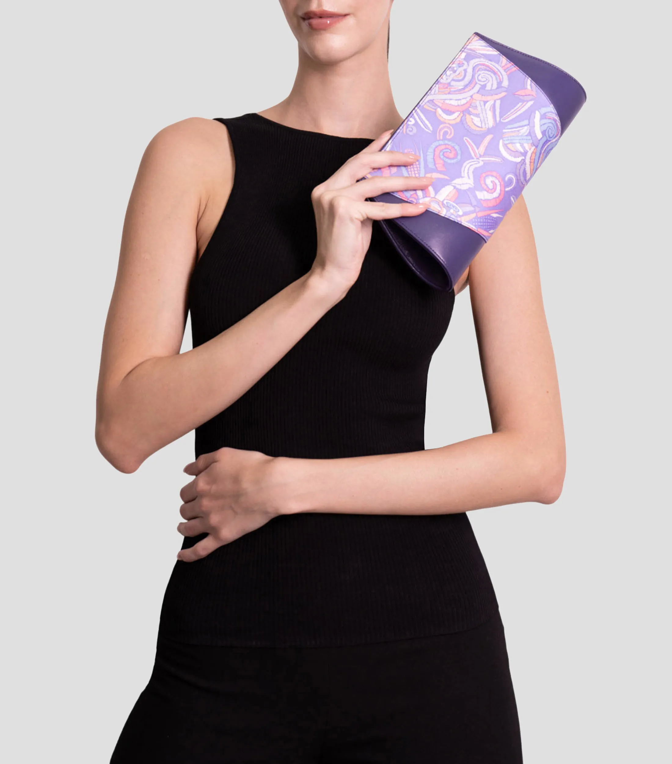 Pineda Covalin Bolso Clutch Quetzalcóatl lila en seda Mujer