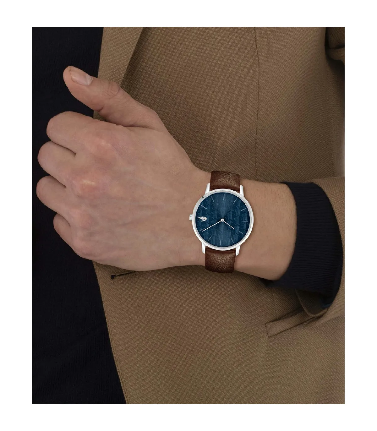 RELOJ LACOSTE CROCORING HOMBRE CORRE PIEL MARRóN & ESFERA AZUL  2011307