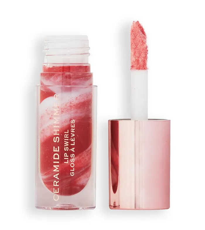 REVOLUTION  BRILLO DE LABIOS CERAMIDE SHIMMER LIP SWIRL  OUT OUT RED