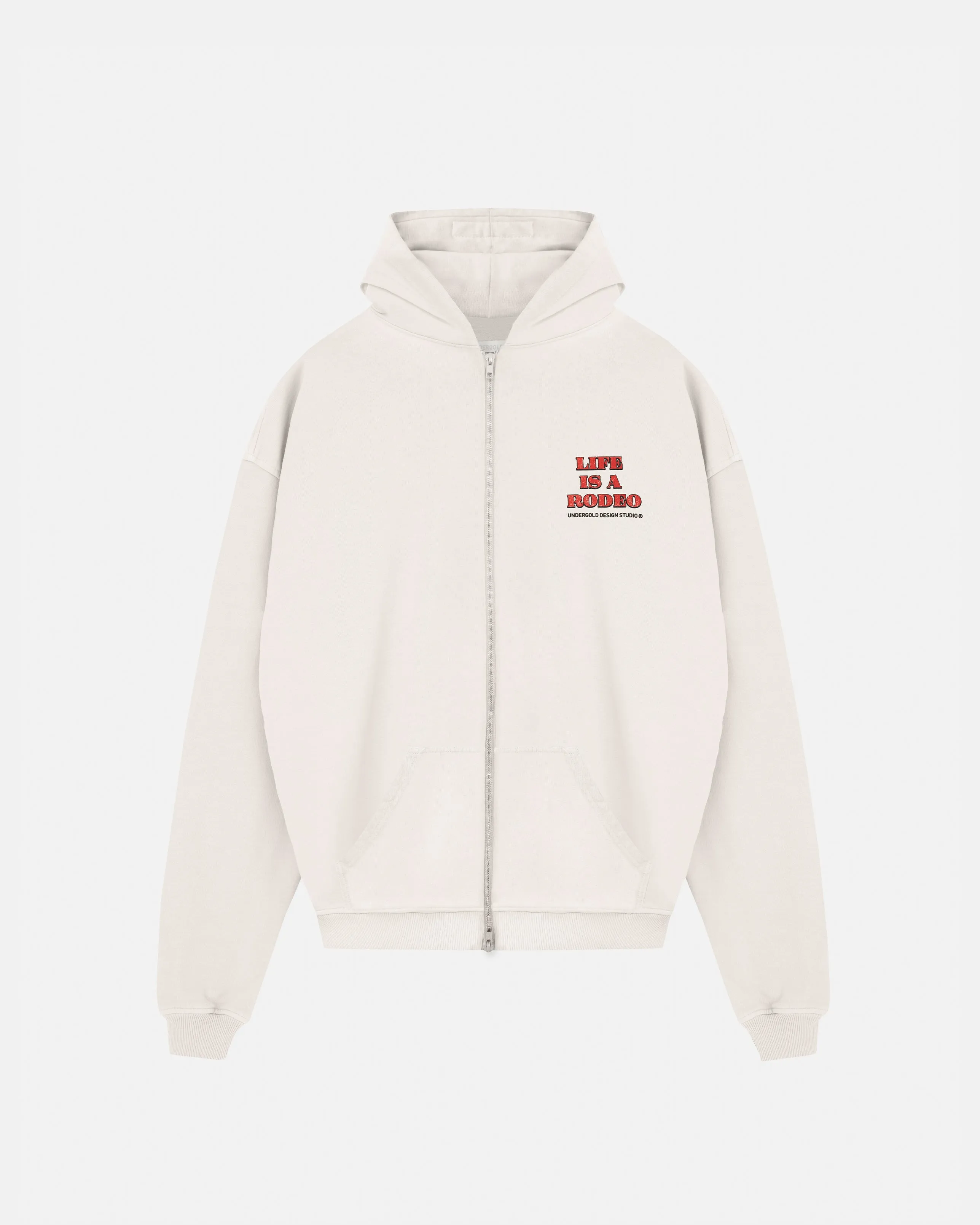 Rodeo Life is a Rodeo Zip Up Hoodie White