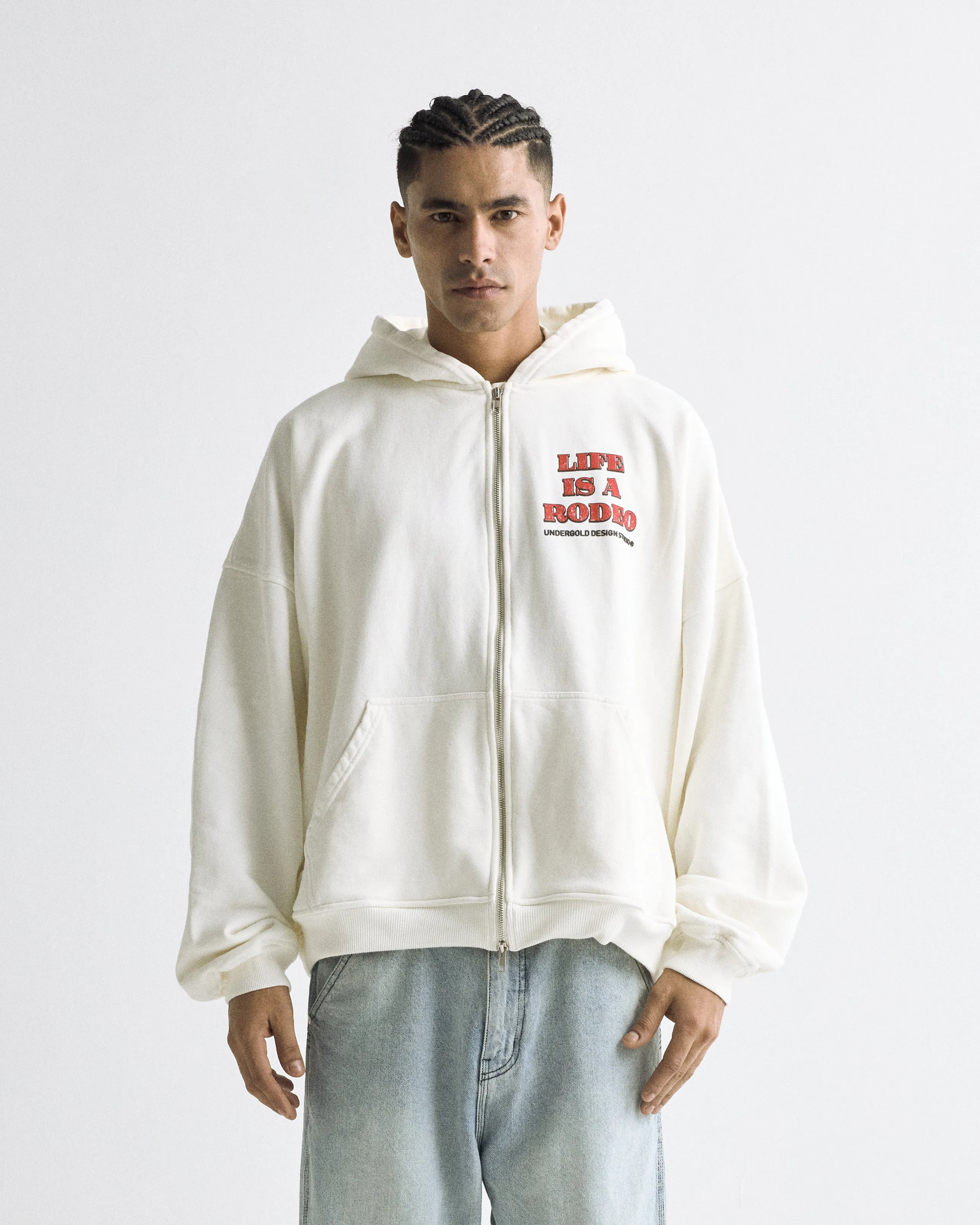 Rodeo Life is a Rodeo Zip Up Hoodie White