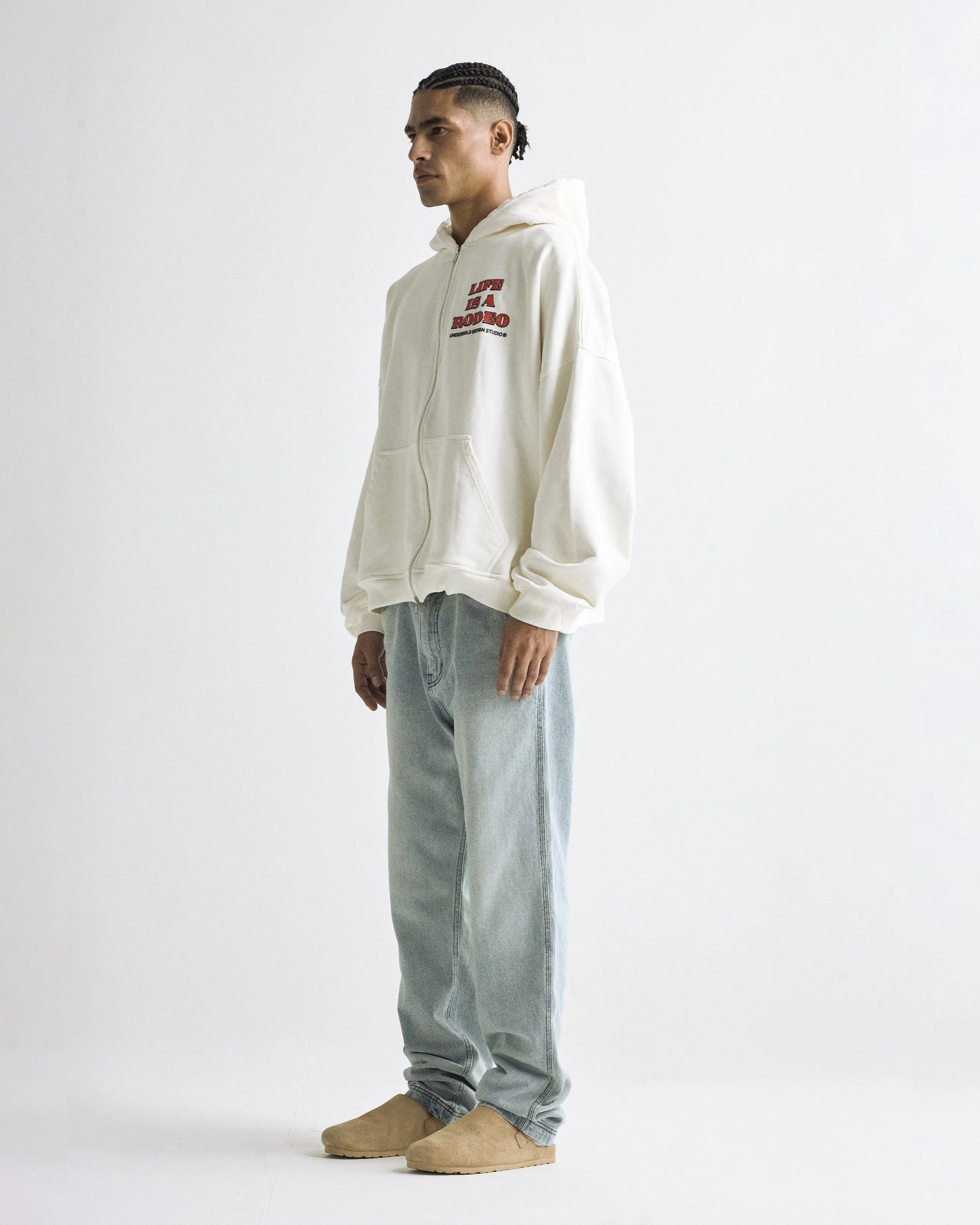 Rodeo Life is a Rodeo Zip Up Hoodie White