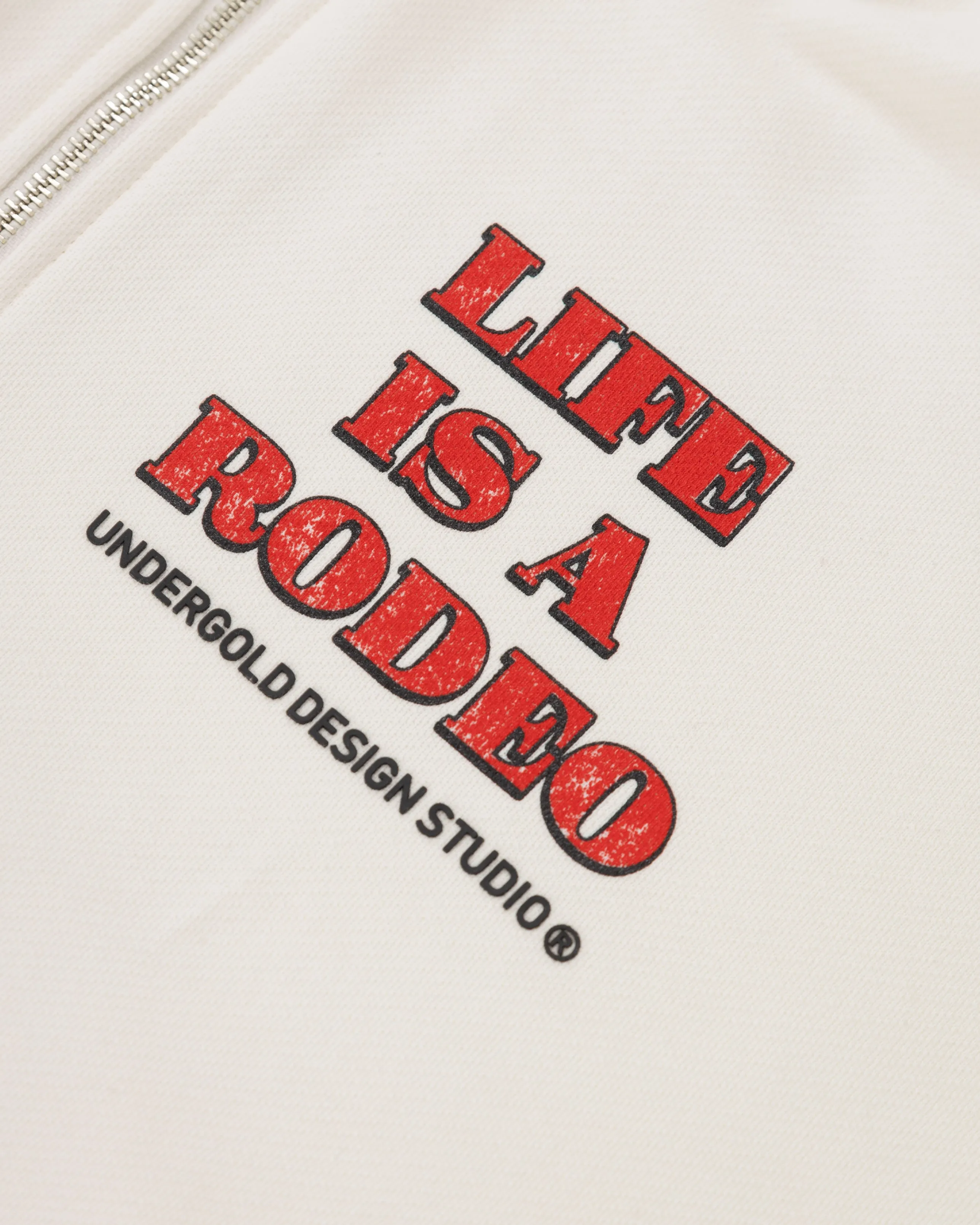 Rodeo Life is a Rodeo Zip Up Hoodie White