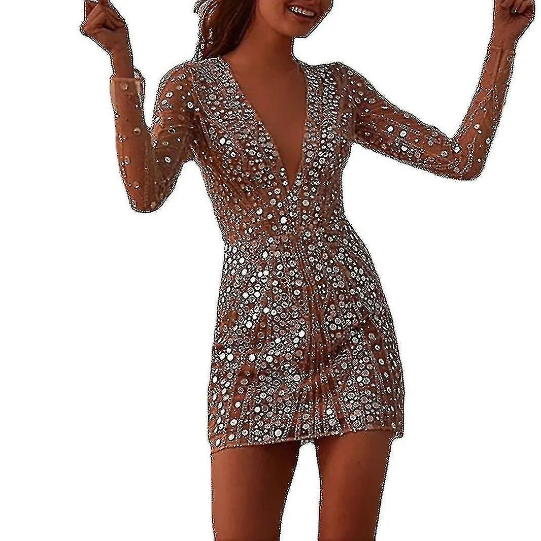 Ropa De Mujer Europea Y Americana Transfronteriza Vestido Ebay V Profundo Vestido Corto De Manga Larga Transparente Vestido Dora