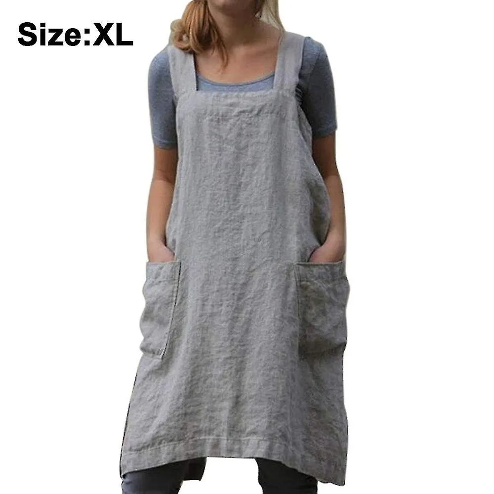 Ropa suelta Para el hogar Delantal de lino de algodón para mujeres Cruz Delantal trasero Vestido de pinafore para hornear Cocina