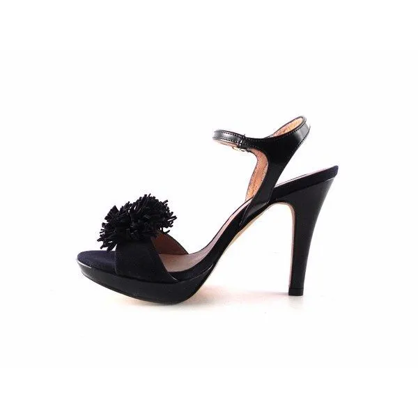 Sandalias pompones Vitti Love en piel color azul marino con pulsera al tobillo