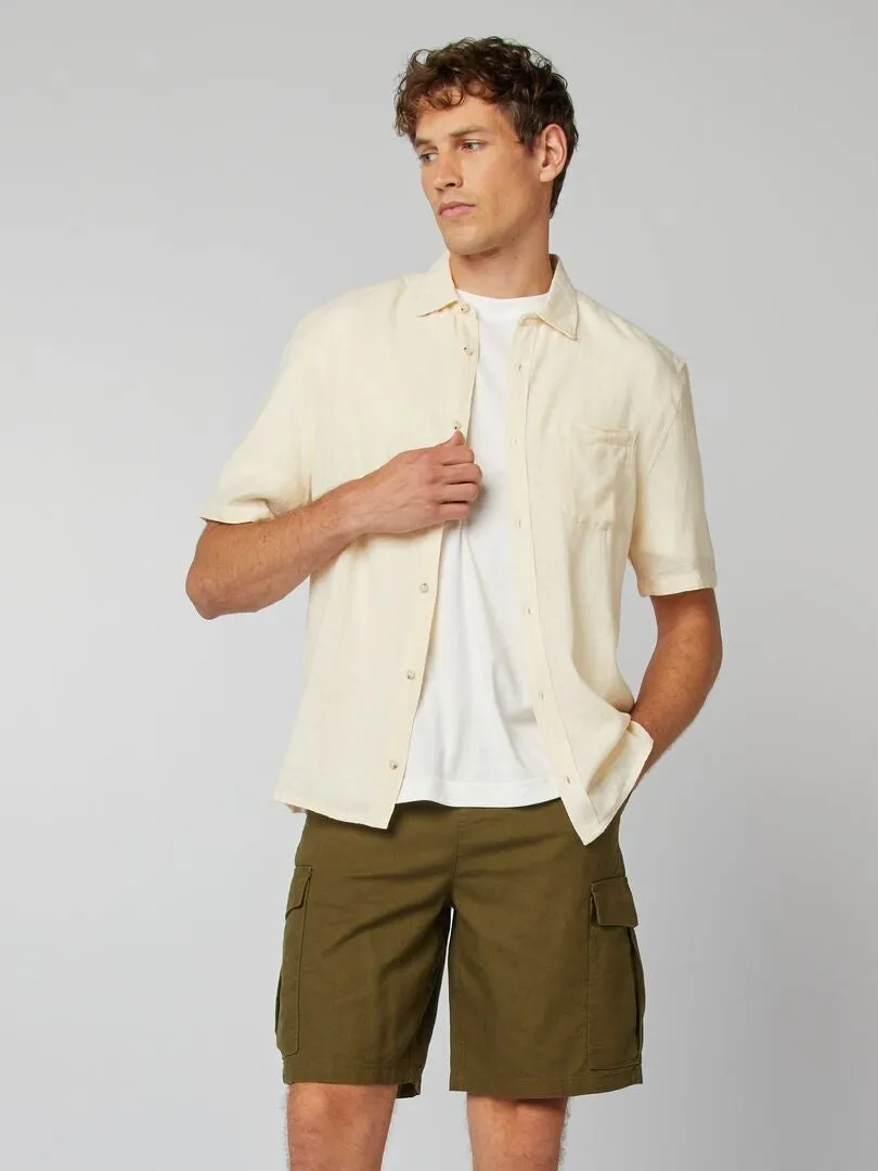 SHORT MULTIBOLSILLLOS DE MEZCLA DE LINO  KAKI