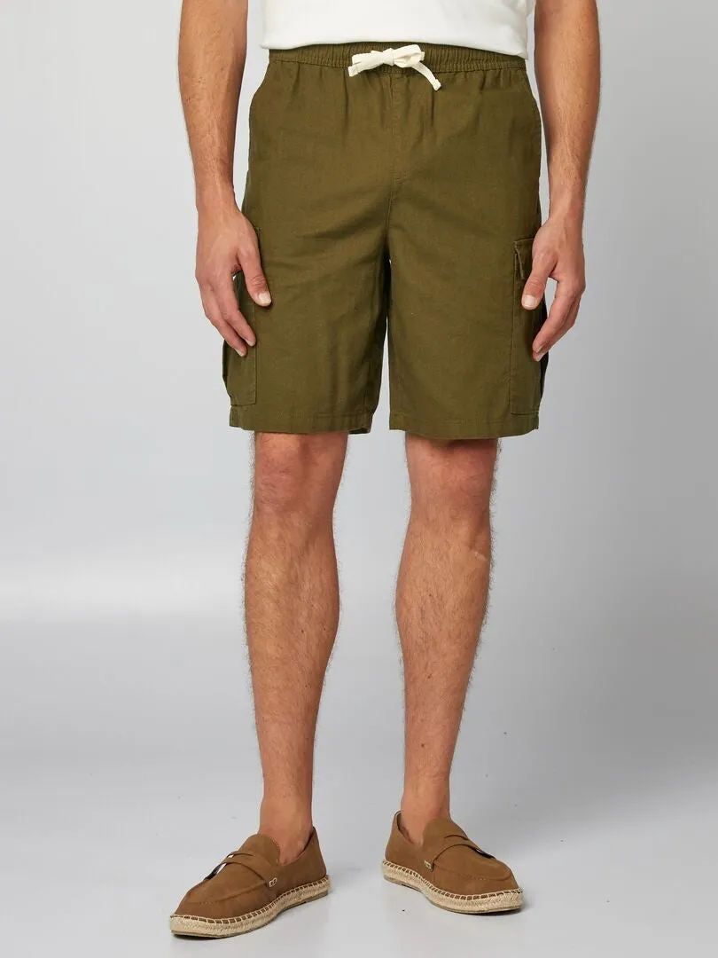 SHORT MULTIBOLSILLLOS DE MEZCLA DE LINO  KAKI