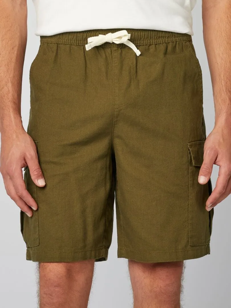 SHORT MULTIBOLSILLLOS DE MEZCLA DE LINO  KAKI