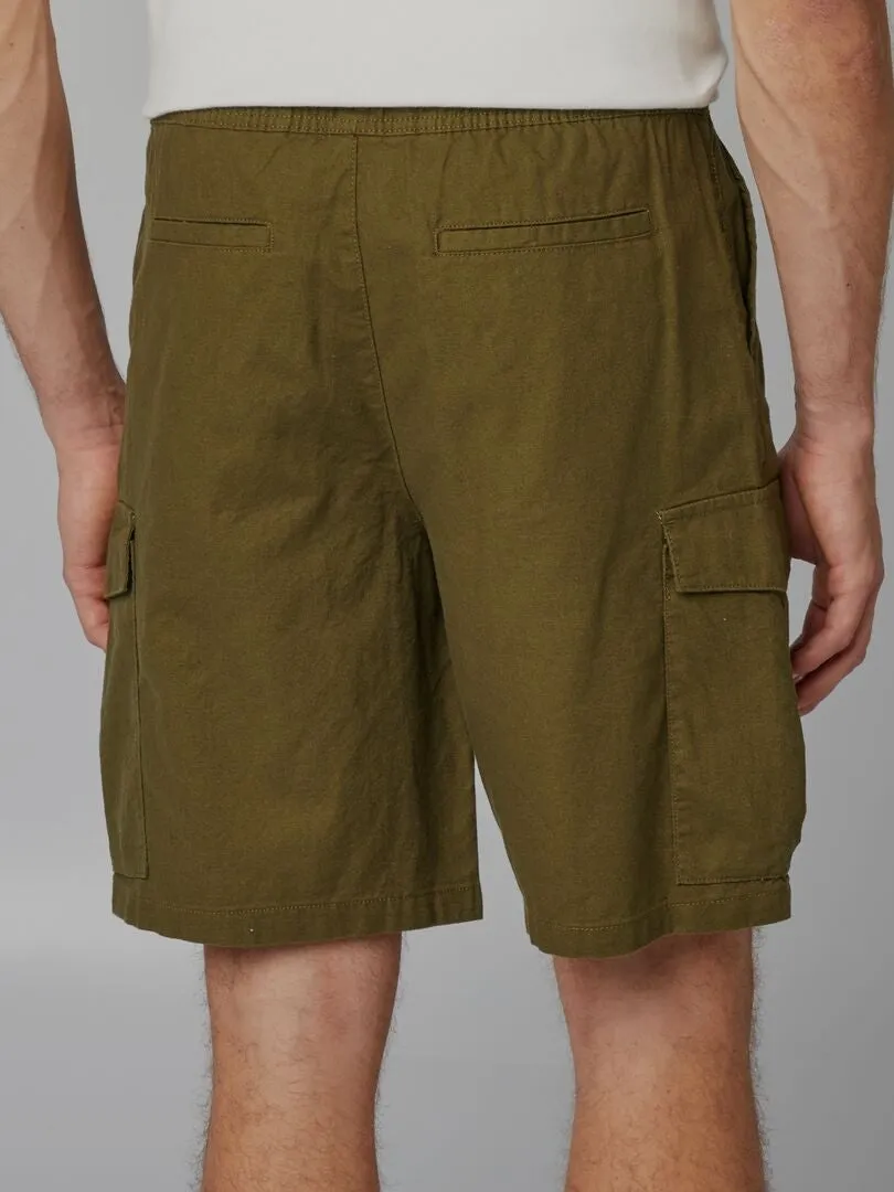 SHORT MULTIBOLSILLLOS DE MEZCLA DE LINO  KAKI