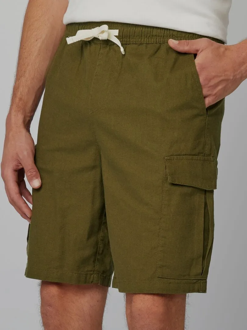 SHORT MULTIBOLSILLLOS DE MEZCLA DE LINO  KAKI